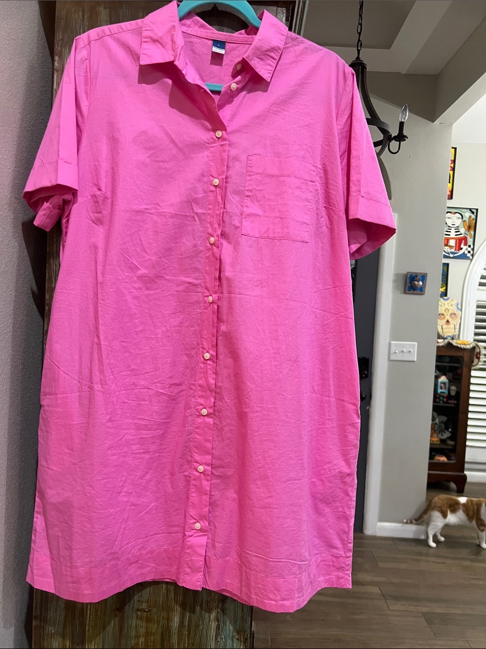 Old Navy Bright Pink Midi Shirt Dress
